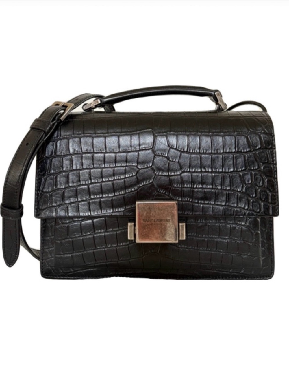 Saint Laurent Croc Embossed Leather Top-Handle Bag